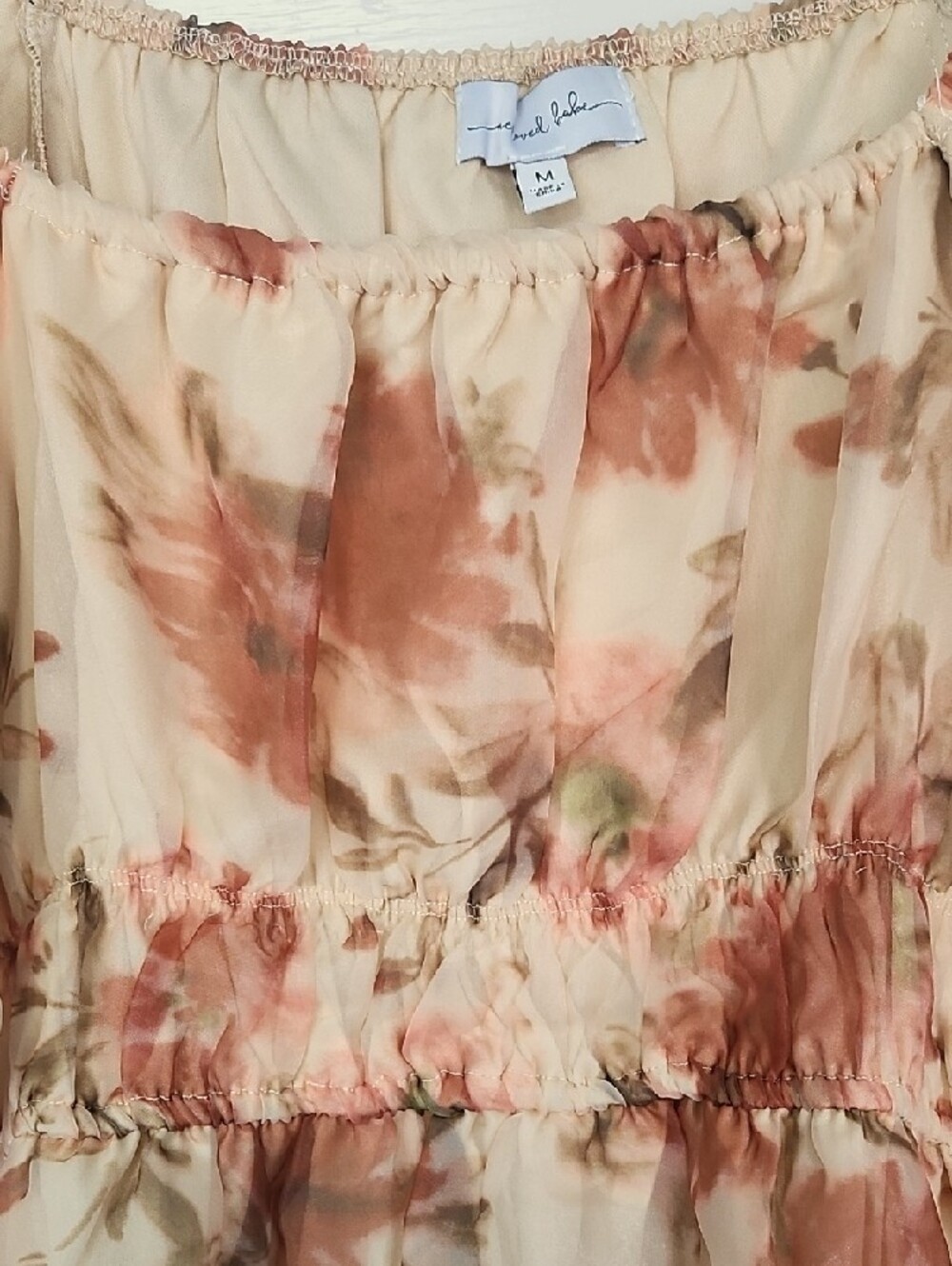 Sheer Water Color Floral Midi Dress in Cream and Rust - Picture 2 of 4
